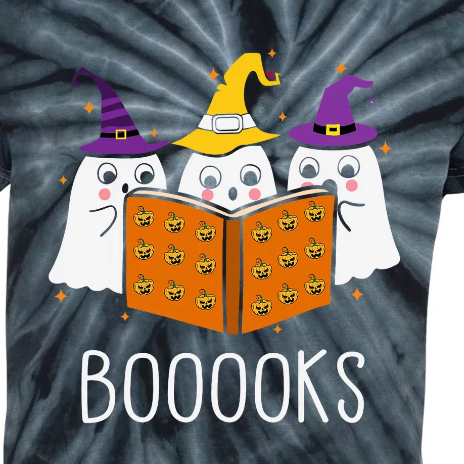 Cute Ghost Reading Library Books Halloween Teacher Kids Tie-Dye T-Shirt