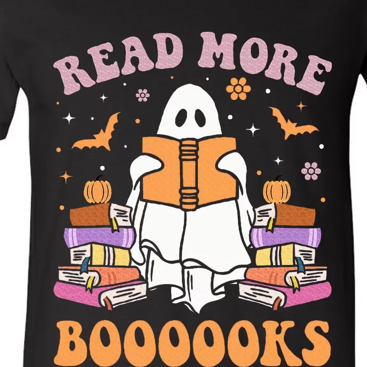 Cute Ghost Read More Books Funny Halloween Teacher V-Neck T-Shirt