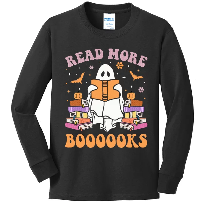 Cute Ghost Read More Books Funny Halloween Teacher Kids Long Sleeve Shirt