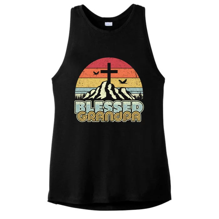 Christian Gift Retro Style Blessed Grandpa Gift Ladies Tri-Blend Wicking Tank