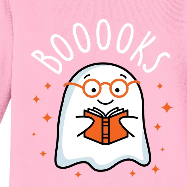 Cute Ghost Reading Book Booooks Teacher Halloween School Gift Baby Long Sleeve Bodysuit