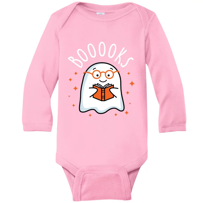 Cute Ghost Reading Book Booooks Teacher Halloween School Gift Baby Long Sleeve Bodysuit