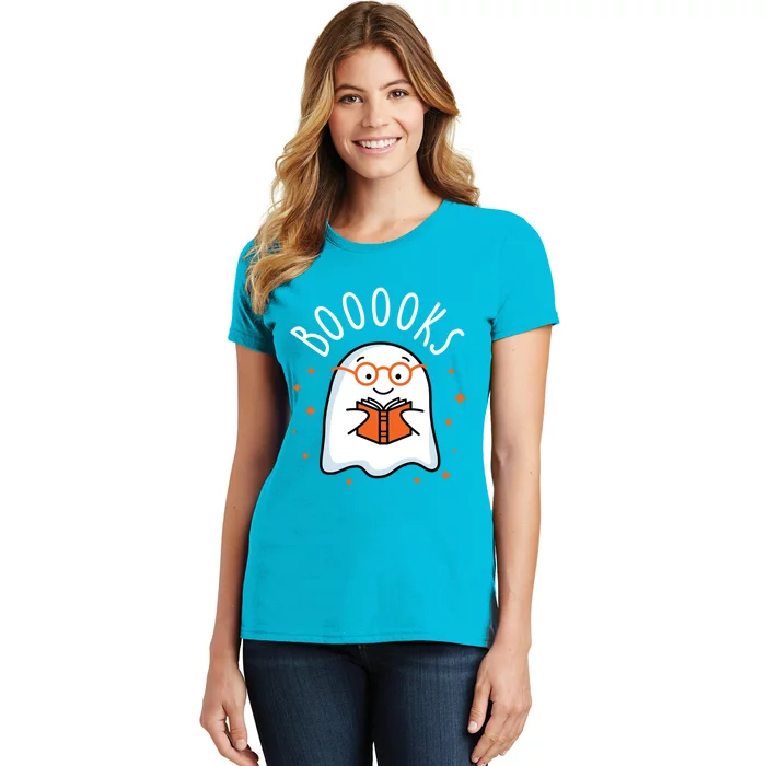 Cute Ghost Reading Book Booooks Teacher Halloween School Gift Women's T-Shirt