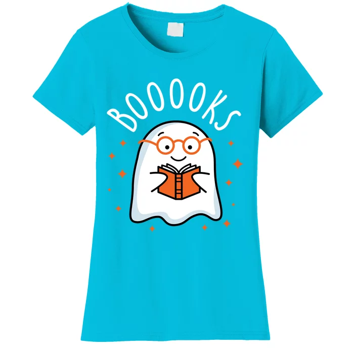 Cute Ghost Reading Book Booooks Teacher Halloween School Gift Women's T-Shirt