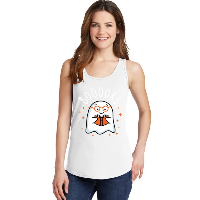 Cute Ghost Reading Book Booooks Teacher Halloween School Gift Ladies Essential Tank