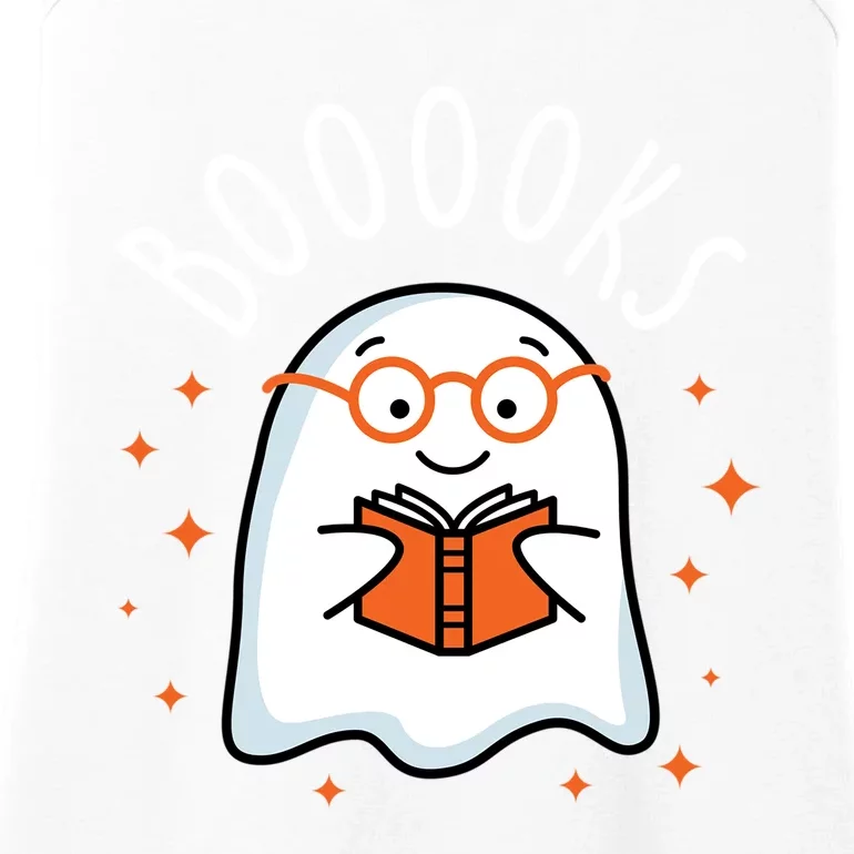 Cute Ghost Reading Book Booooks Teacher Halloween School Gift Ladies Essential Tank