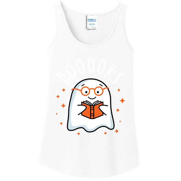 Cute Ghost Reading Book Booooks Teacher Halloween School Gift Ladies Essential Tank