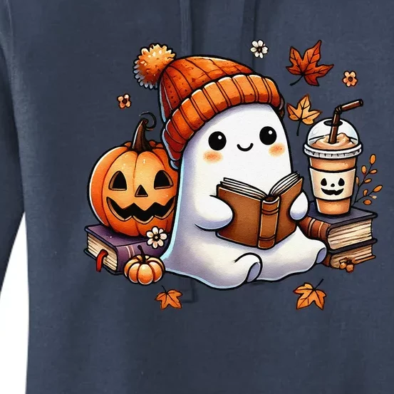 Cute Ghost Reading Book Lovers Halloween Ghost Coffee Women Gift Women's Pullover Hoodie