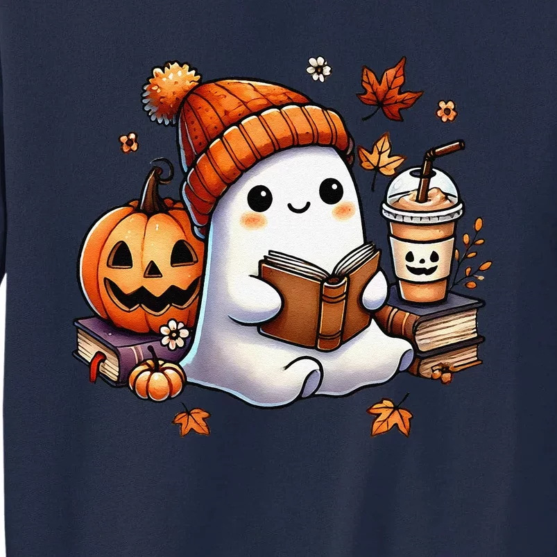 Cute Ghost Reading Book Lovers Halloween Ghost Coffee Women Gift Tall Sweatshirt