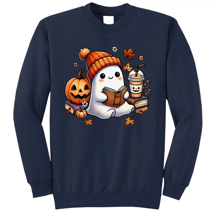 Cute Ghost Reading Book Lovers Halloween Ghost Coffee Women Gift Tall Sweatshirt