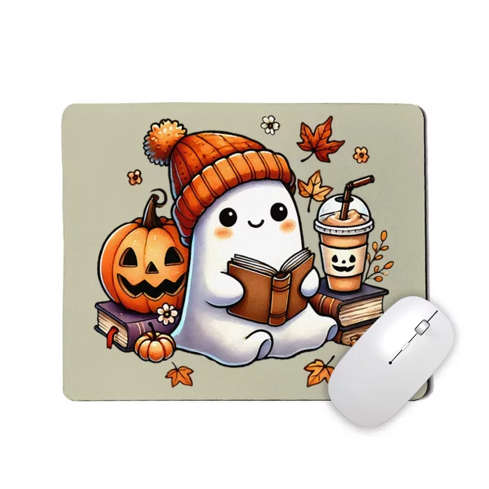 Cute Ghost Reading Book Lovers Halloween Ghost Coffee Women Gift Mousepad