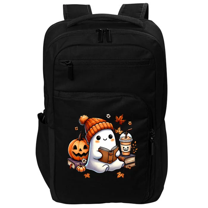 Cute Ghost Reading Book Lovers Halloween Ghost Coffee Women Impact Tech Backpack