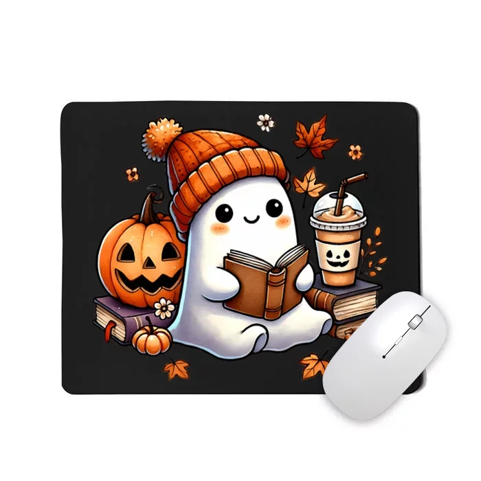 Cute Ghost Reading Book Lovers Halloween Ghost Coffee Women Mousepad