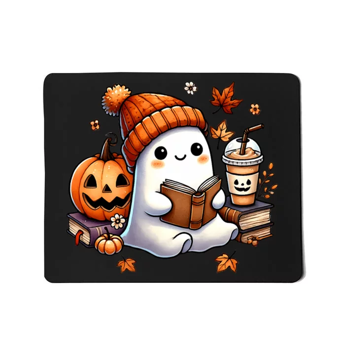 Cute Ghost Reading Book Lovers Halloween Ghost Coffee Women Mousepad