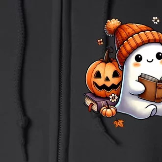 Cute Ghost Reading Book Lovers Halloween Ghost Coffee Women Full Zip Hoodie