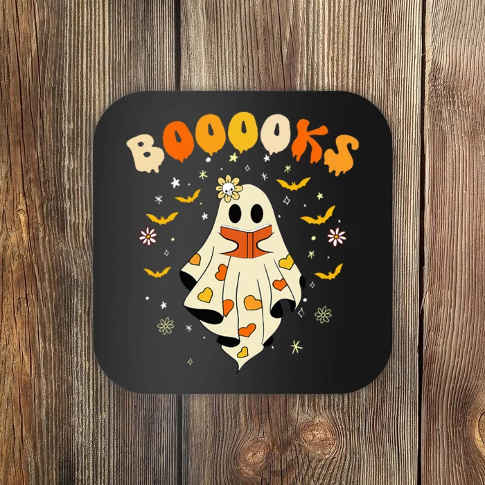 Cute Ghost Reading Library Books Halloween Coaster