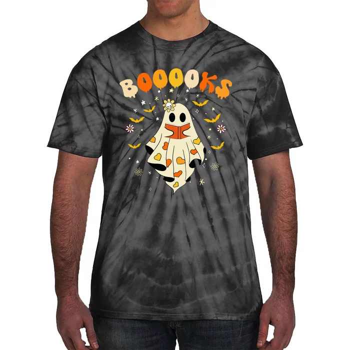 Cute Ghost Reading Library Books Halloween Tie-Dye T-Shirt