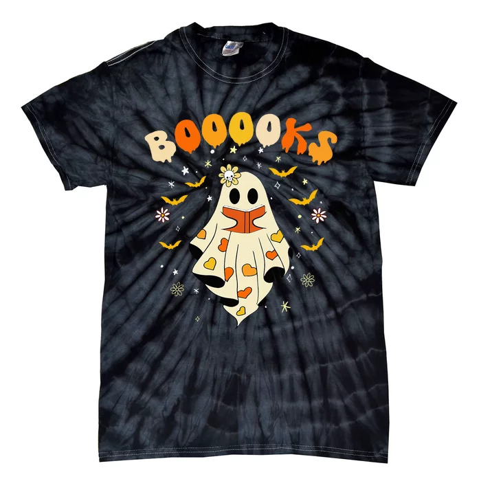 Cute Ghost Reading Library Books Halloween Tie-Dye T-Shirt