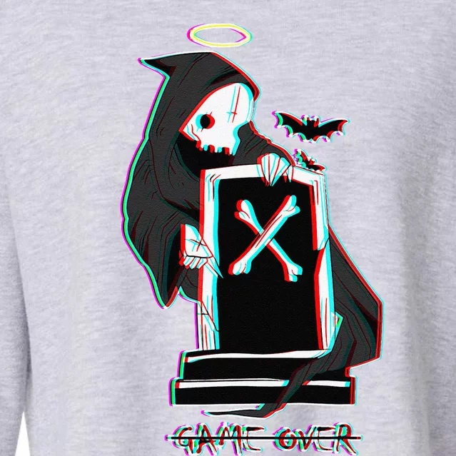 Cute Grim Reaper Spooky Bat Halloween Aesthetic Cropped Pullover Crew