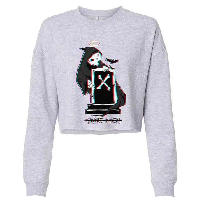 Cute Grim Reaper Spooky Bat Halloween Aesthetic Cropped Pullover Crew