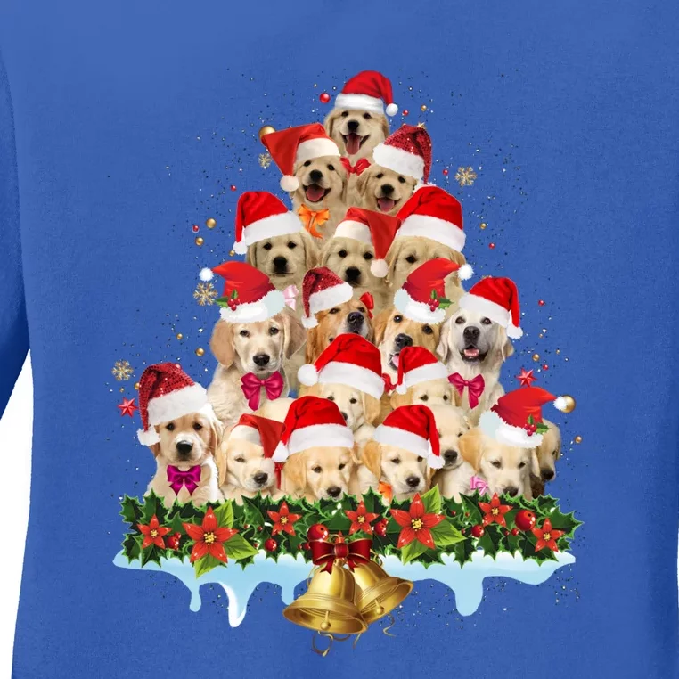 Christmas Golden Retriever Xmas Dog Santa Hat Pet Lovers Gift Ladies Long Sleeve Shirt