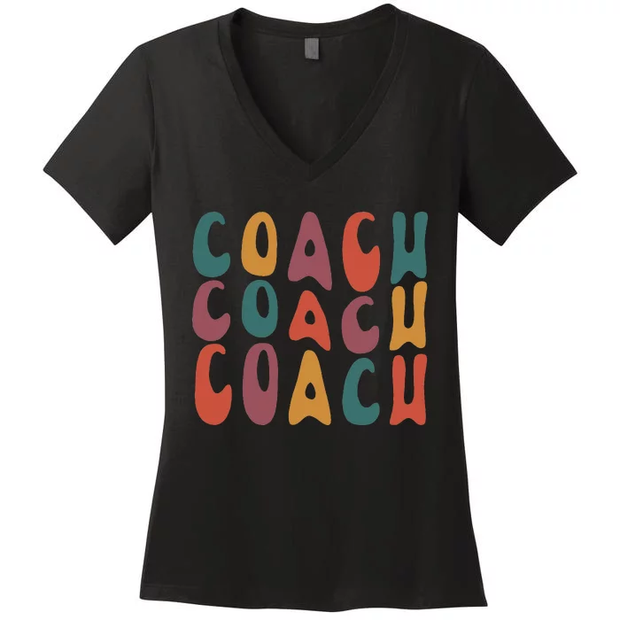 Coach Groovy Retro Colorful Design Coaching Women's V-Neck T-Shirt