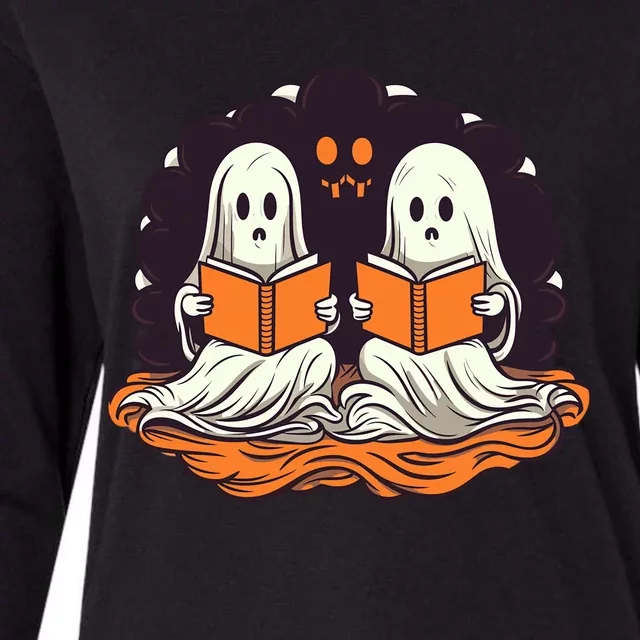 Cute Ghost Reading Books Halloween Book Cool Gift Womens Cotton Relaxed Long Sleeve T-Shirt