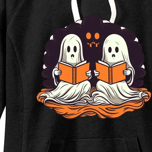 Cute Ghost Reading Books Halloween Book Cool Gift Women's Fleece Hoodie