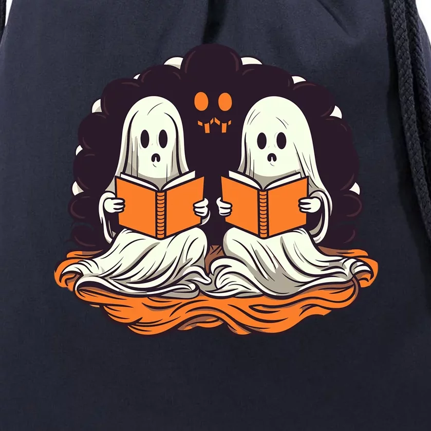 Cute Ghost Reading Books Halloween Book Cool Gift Drawstring Bag