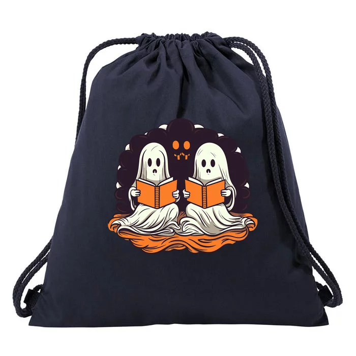 Cute Ghost Reading Books Halloween Book Cool Gift Drawstring Bag