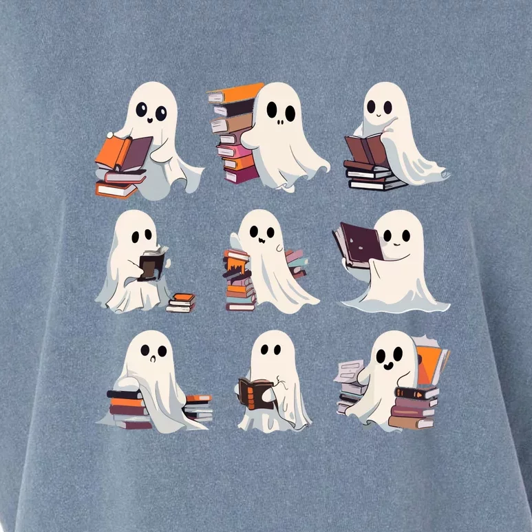 Cute Ghost Reading Book Halloween Teacher Librarian Gift Garment-Dyed Women's Muscle Tee