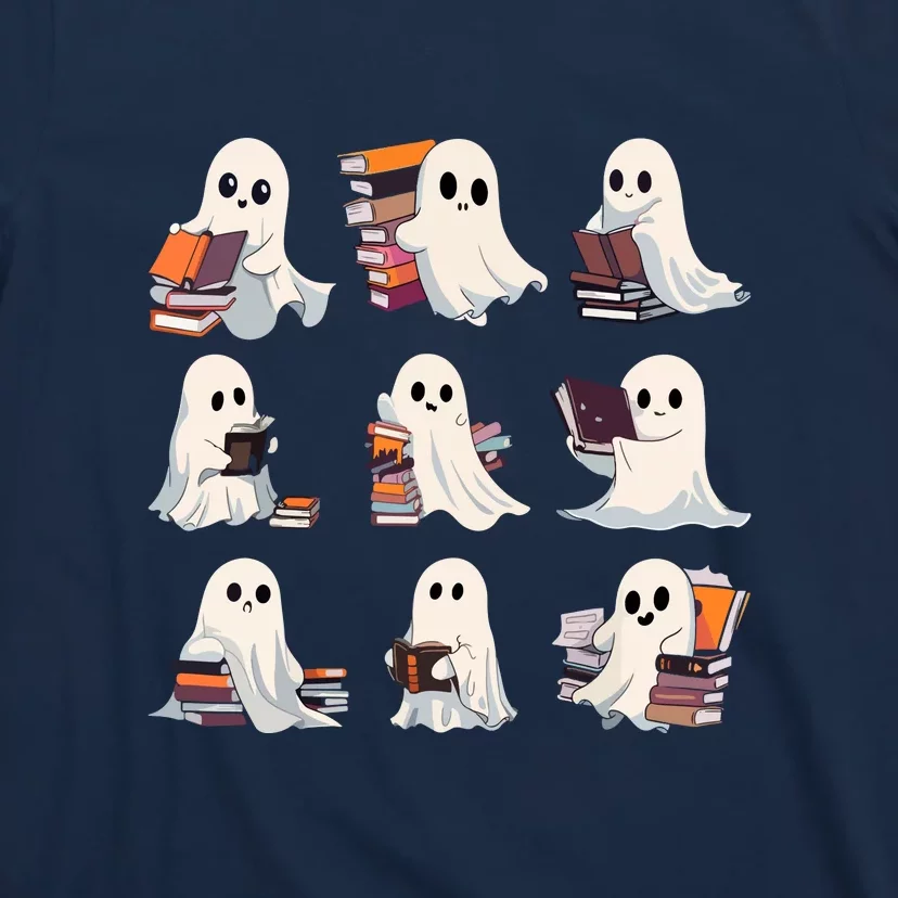 Cute Ghost Reading Book Halloween Teacher Librarian Gift T-Shirt