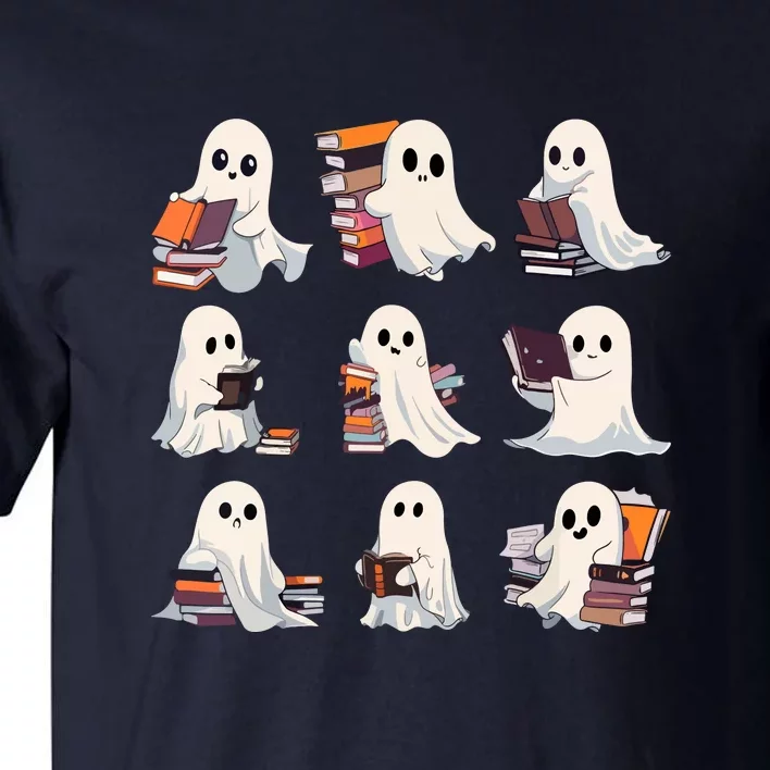 Cute Ghost Reading Book Halloween Teacher Librarian Gift Tall T-Shirt