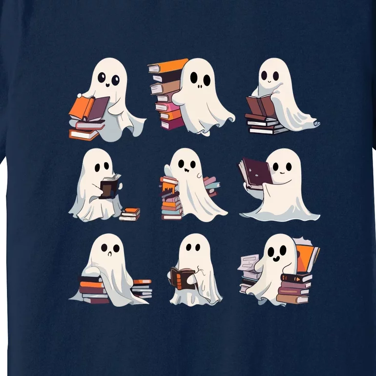 Cute Ghost Reading Book Halloween Teacher Librarian Gift Premium T-Shirt