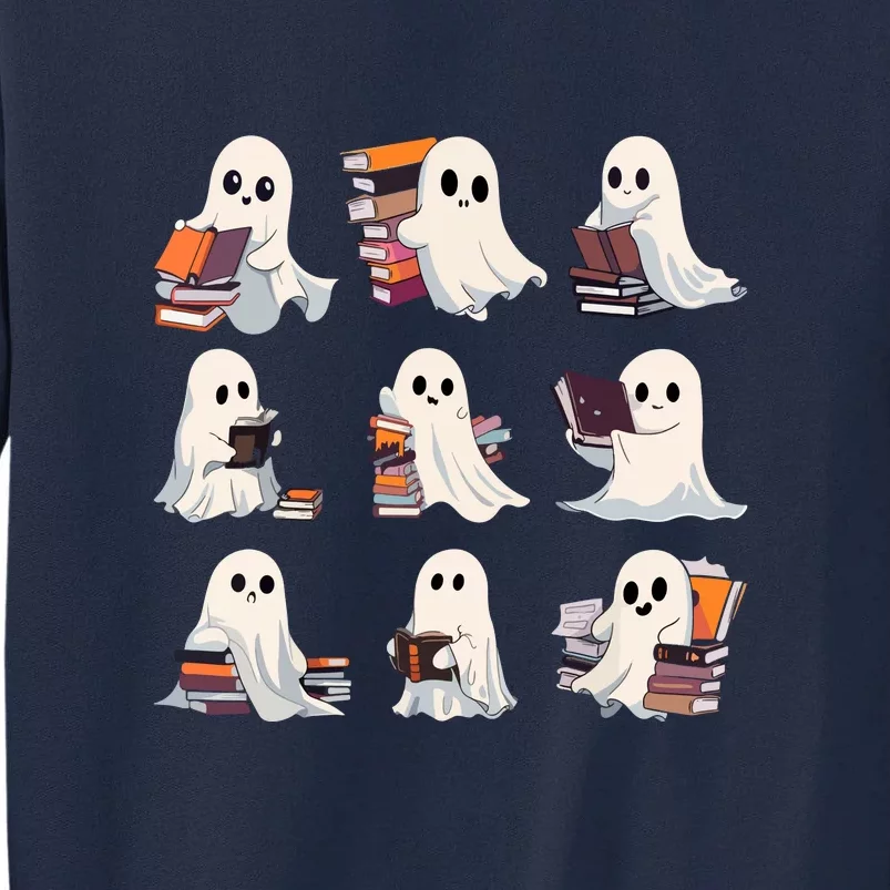 Cute Ghost Reading Book Halloween Teacher Librarian Gift Tall Sweatshirt