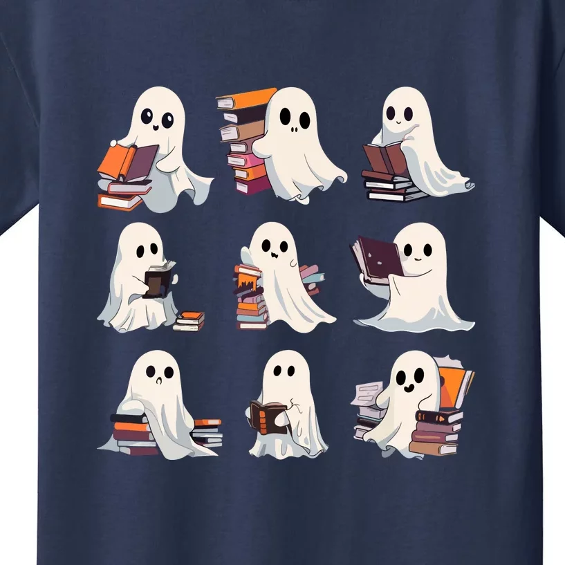 Cute Ghost Reading Book Halloween Teacher Librarian Gift Kids T-Shirt