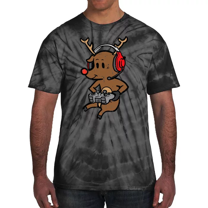 Christmas Gamer Reindeer Xmas Gaming Tie-Dye T-Shirt