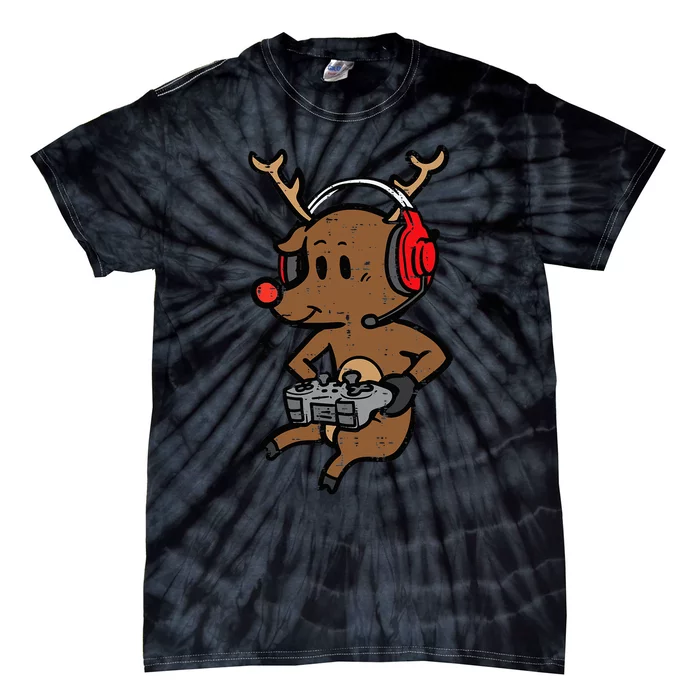 Christmas Gamer Reindeer Xmas Gaming Tie-Dye T-Shirt