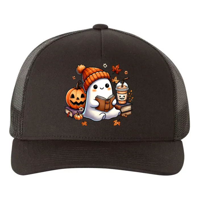 Cute Ghost Reading Book Lovers Halloween Ghost Coffee Women Yupoong Adult 5-Panel Trucker Hat