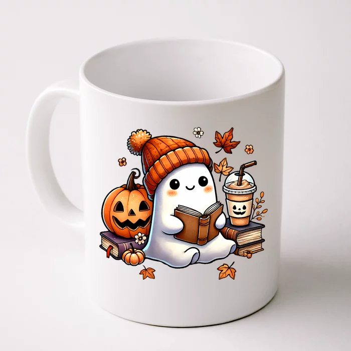 Cute Ghost Reading Book Lovers Halloween Ghost Coffee Women Front & Back Coffee Mug