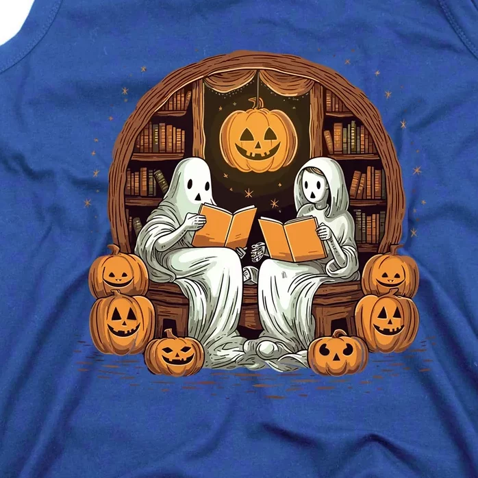 Cute Ghost Reading Books Halloween Librarian Book Gift Tank Top