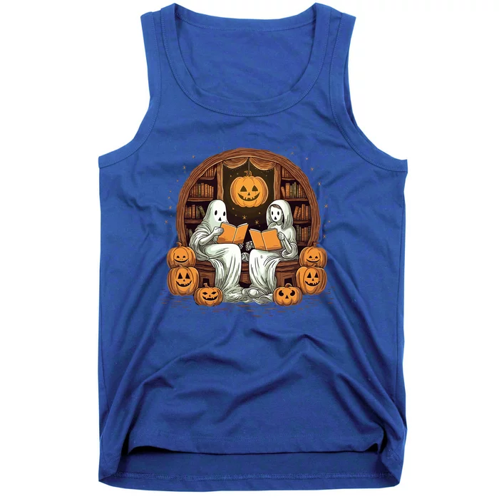 Cute Ghost Reading Books Halloween Librarian Book Gift Tank Top