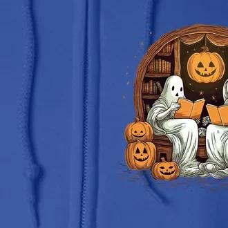 Cute Ghost Reading Books Halloween Librarian Book Gift Full Zip Hoodie