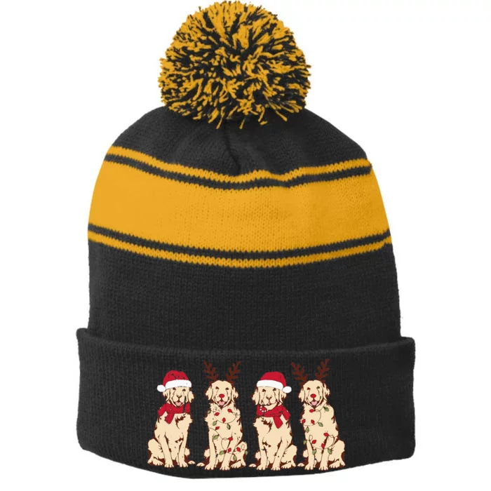 Christmas Golden Retriever Christmas light Stripe Pom Pom Beanie