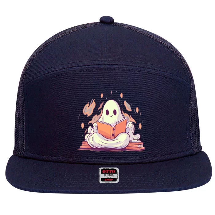 Cute Ghost Reading Books Meaningful Gift 7 Panel Mesh Trucker Snapback Hat