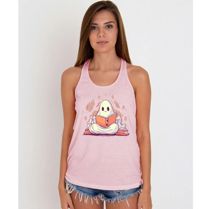 Cute Ghost Reading Books Meaningful Gift Women's Knotted Racerback Tank