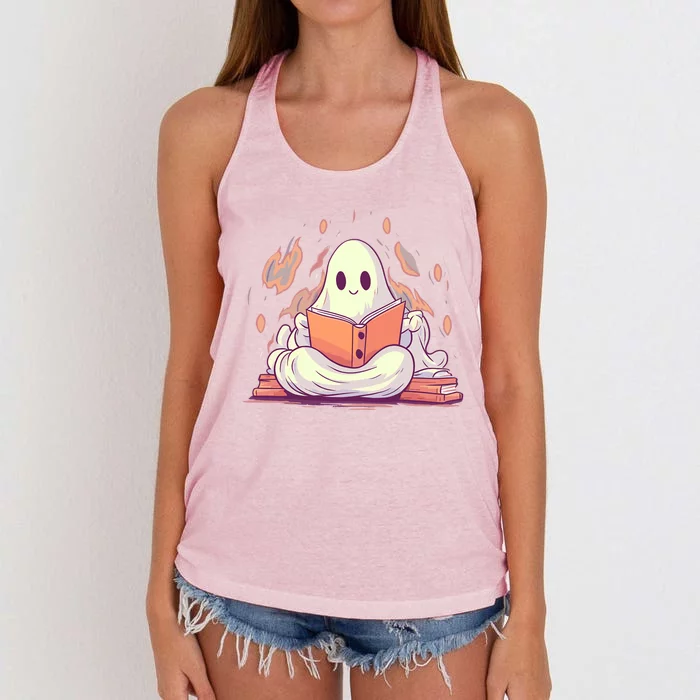 Cute Ghost Reading Books Meaningful Gift Women's Knotted Racerback Tank