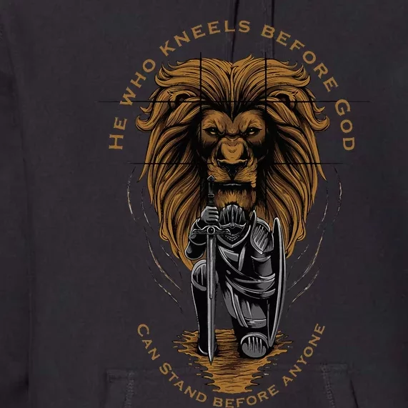 Christian Gifts Religious Kneeling Warrior Lion Of Judah Premium Hoodie