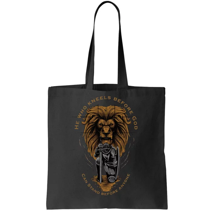 Christian Gifts Religious Kneeling Warrior Lion Of Judah Tote Bag