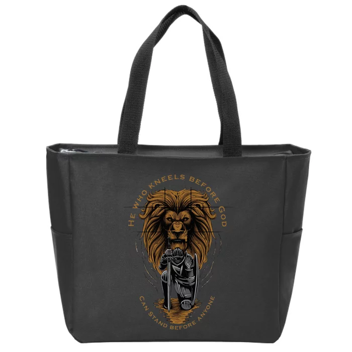 Christian Gifts Religious Kneeling Warrior Lion Of Judah Zip Tote Bag